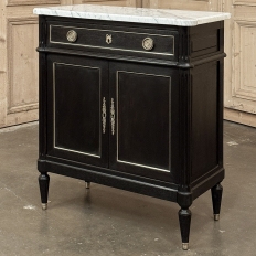 Antique French Louis XVI Petite Mahogany Buffet with Carrara Marble