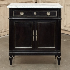 Antique French Louis XVI Petite Mahogany Buffet with Carrara Marble