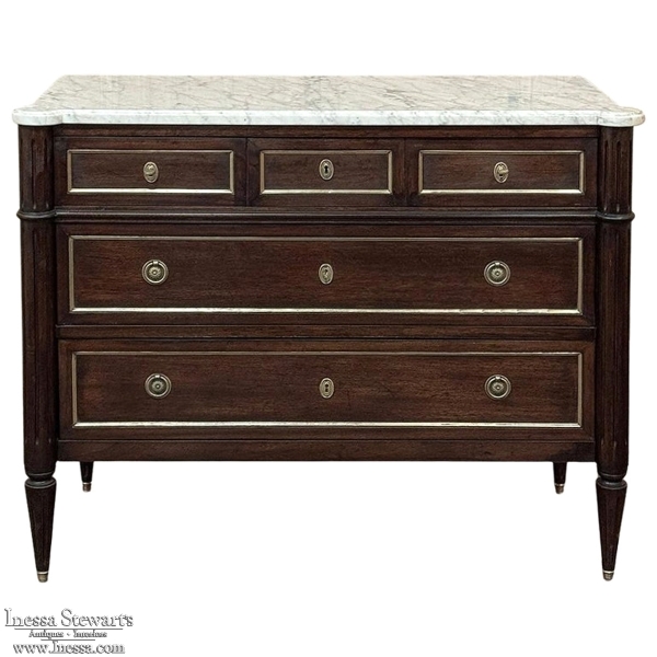 Antique French Louis XVI Mahogany Commode with Carrara Marble