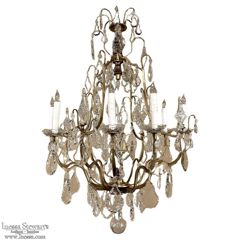 Elegant Parisian Style Brass and Cut Crystal Chandelier