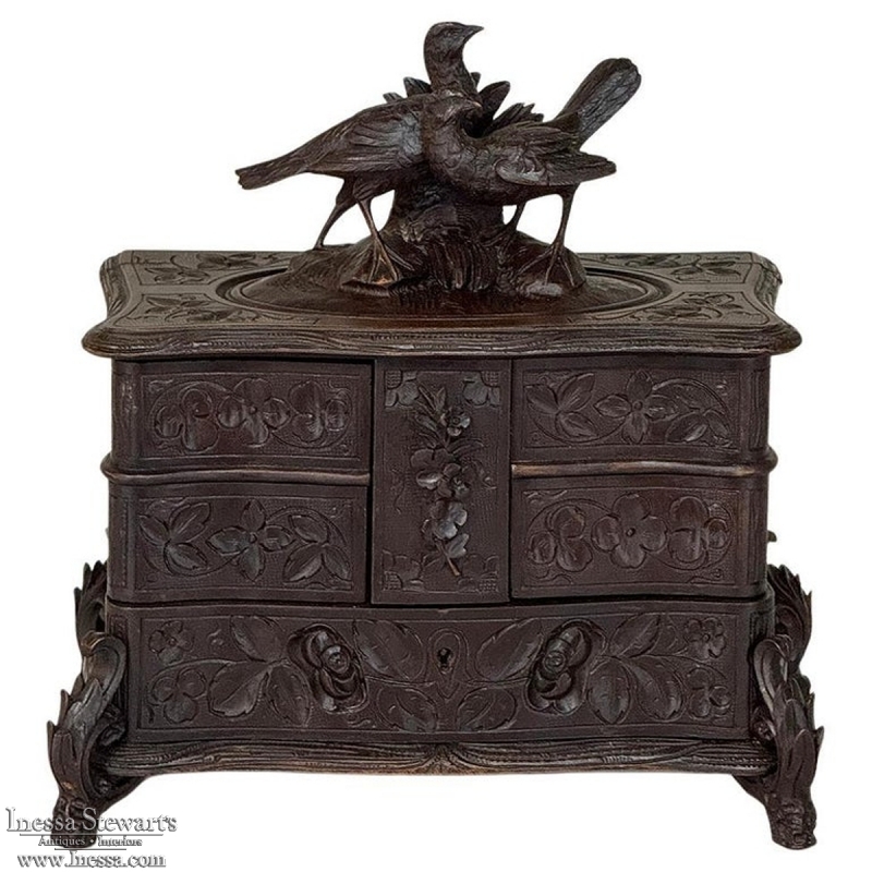 19th Century Black Forest Hand-Carved Jewelry Box
