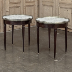 PAIR of Antique French Louis XVI Mahogany Marble Top Bouillotte Tables