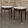 PAIR of Antique French Louis XVI Mahogany Marble Top Bouillotte Tables