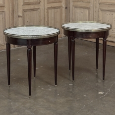 PAIR of Antique French Louis XVI Mahogany Marble Top Bouillotte Tables