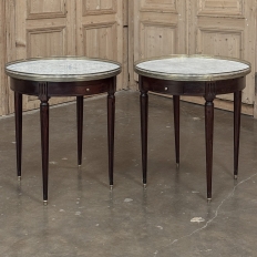 PAIR of Antique French Louis XVI Mahogany Marble Top Bouillotte Tables