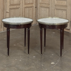PAIR of Antique French Louis XVI Mahogany Marble Top Bouillotte Tables