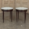 PAIR of Antique French Louis XVI Mahogany Marble Top Bouillotte Tables