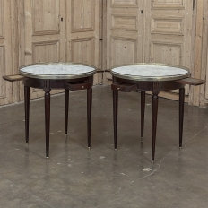 PAIR of Antique French Louis XVI Mahogany Marble Top Bouillotte Tables