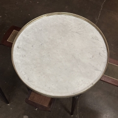 PAIR of Antique French Louis XVI Mahogany Marble Top Bouillotte Tables