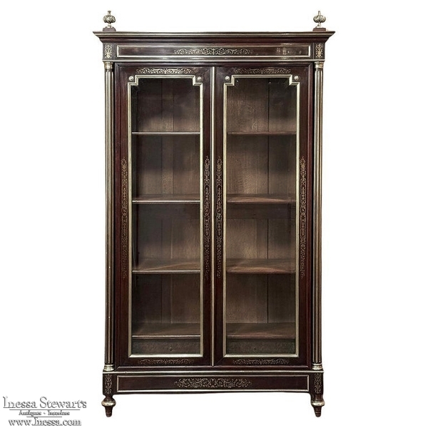Napoleon III Period French Louis XVI Mahogany & Bronze Bookcase ~ Bibliotheque