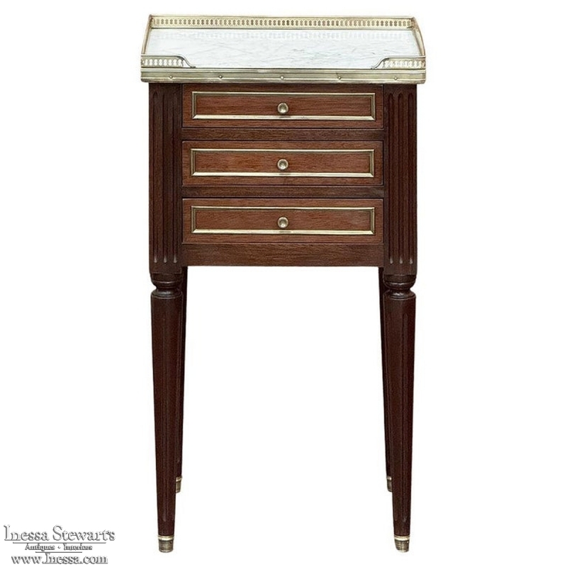 Antique French Directoire Neoclassical End Table with Carrara Marble