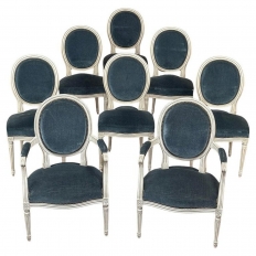 Set of 8 French Louis XVI Painted Dining Chairs includes 2 Armchairs