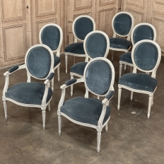 Set of 8 French Louis XVI Painted Dining Chairs includes 2 Armchairs