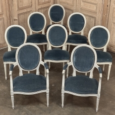 Set of 8 French Louis XVI Painted Dining Chairs includes 2 Armchairs