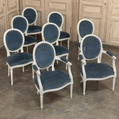 Set of 8 French Louis XVI Painted Dining Chairs includes 2 Armchairs