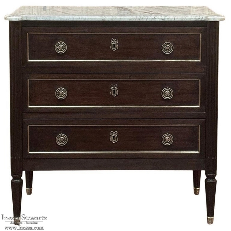 Antique French Louis XVI Mahogany Commode with Carrara Marble