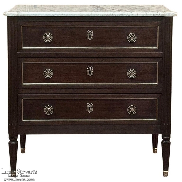 Antique French Louis XVI Mahogany Commode with Carrara Marble