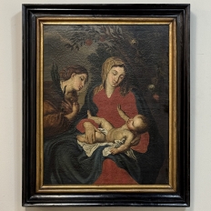 18th Century Framed Oil Painting on Canvas of Madonna, Child & Angel ~ Flemish School