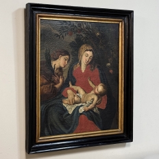18th Century Framed Oil Painting on Canvas of Madonna, Child & Angel ~ Flemish School
