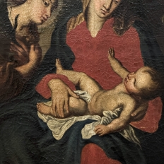 18th Century Framed Oil Painting on Canvas of Madonna, Child & Angel ~ Flemish School