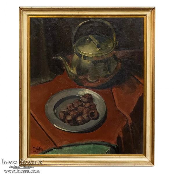 Mid-Century Framed Oil Painting on Canvas signed Moleton, dated 1951