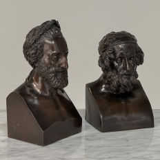 Antique Cast Bronze Busts of Plato & Epicurus for Display or Bookends