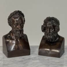 Antique Cast Bronze Busts of Plato & Epicurus for Display or Bookends