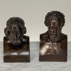Antique Cast Bronze Busts of Plato & Epicurus for Display or Bookends