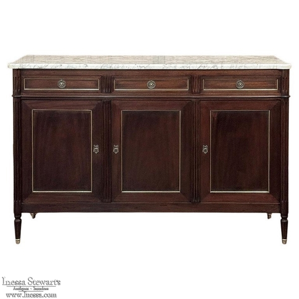 Antique French Louis XVI Mahogany Buffet with Carrara Marble