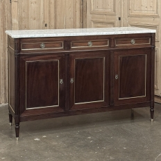Antique French Louis XVI Mahogany Buffet with Carrara Marble