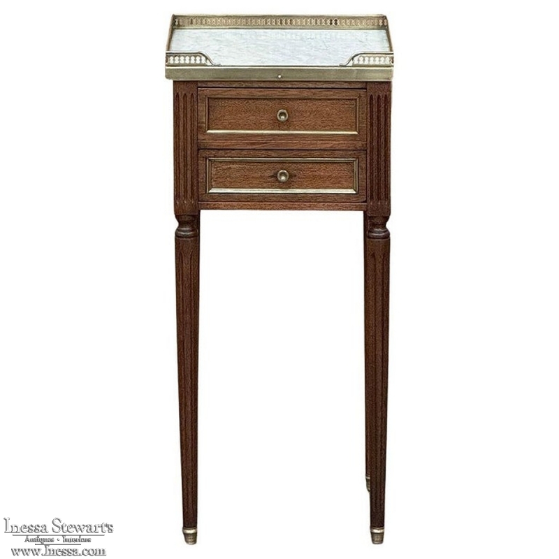 Antique French Directoire Mahogany End Table with Carrara Marble