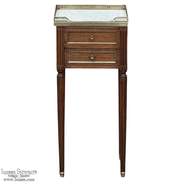 Antique French Directoire Mahogany End Table with Carrara Marble