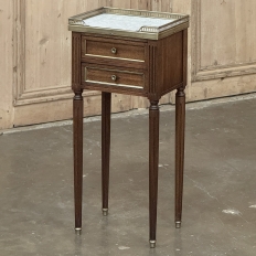 Antique French Directoire Mahogany End Table with Carrara Marble