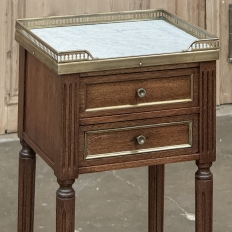 Antique French Directoire Mahogany End Table with Carrara Marble