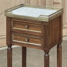 Antique French Directoire Mahogany End Table with Carrara Marble