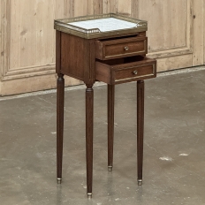 Antique French Directoire Mahogany End Table with Carrara Marble