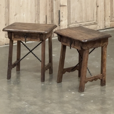 Pair Rustic Spanish End Tables with Wrought Iron