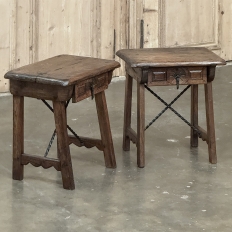 Pair Rustic Spanish End Tables with Wrought Iron
