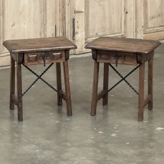 Pair Rustic Spanish End Tables with Wrought Iron