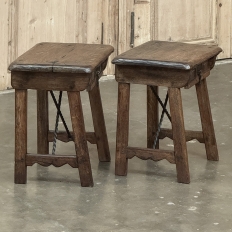 Pair Rustic Spanish End Tables with Wrought Iron