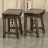 Pair Rustic Spanish End Tables with Wrought Iron