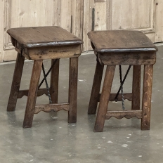 Pair Rustic Spanish End Tables with Wrought Iron
