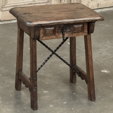 Pair Rustic Spanish End Tables with Wrought Iron