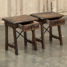Pair Rustic Spanish End Tables with Wrought Iron