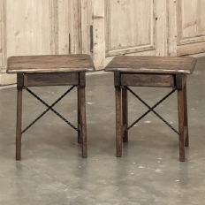 Pair Rustic Spanish End Tables with Wrought Iron