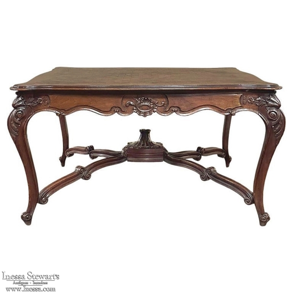 Antique French Louis XV Parquet Walnut Library Table ~ Center Table