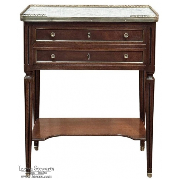 Antique French Directoire Mahogany End Table with Carrara Marble