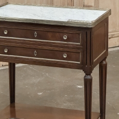 Antique French Directoire Mahogany End Table with Carrara Marble