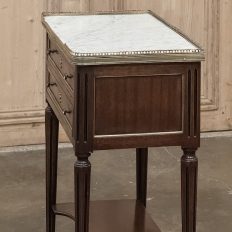 Antique French Directoire Mahogany End Table with Carrara Marble