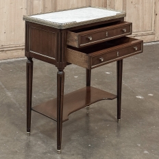 Antique French Directoire Mahogany End Table with Carrara Marble